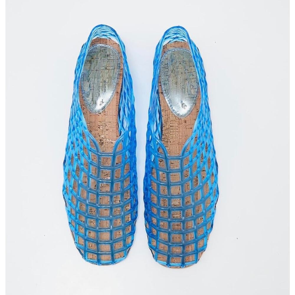 Blue Jelly Mesh Ballet Flats for Women Clear Hollow Jellies Flat Sandals - Picture 7 of 8
